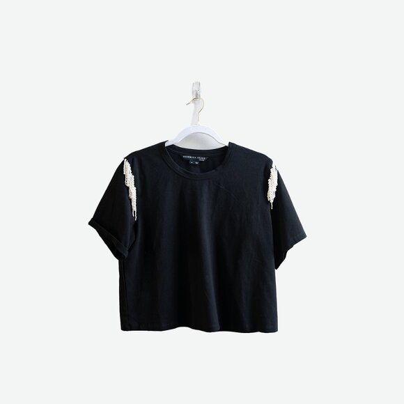 Veronica Beard Pearl Shoulder Black T-Shirt Top - Picture 1 of 4
